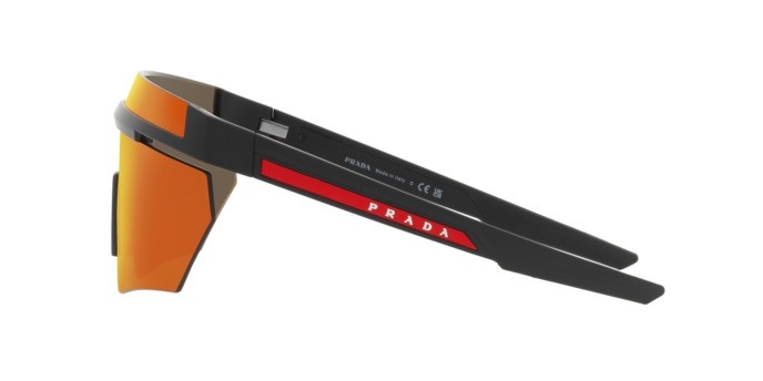 Sonnenbrillen Prada Linea Rossa PS 01YS (1BO02U) farbe nero opaco form unregelmäßig gläser marrone specchiato arancione