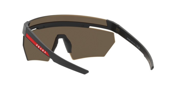 Sonnenbrillen Prada Linea Rossa PS 01YS (1BO02U) farbe nero opaco form unregelmäßig gläser marrone specchiato arancione