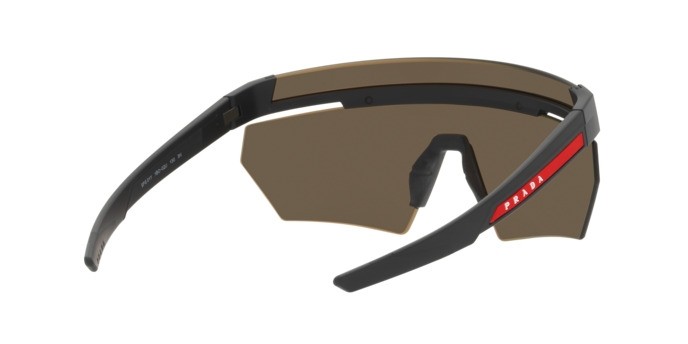 Sonnenbrillen Prada Linea Rossa PS 01YS (1BO02U) farbe nero opaco form unregelmäßig gläser marrone specchiato arancione