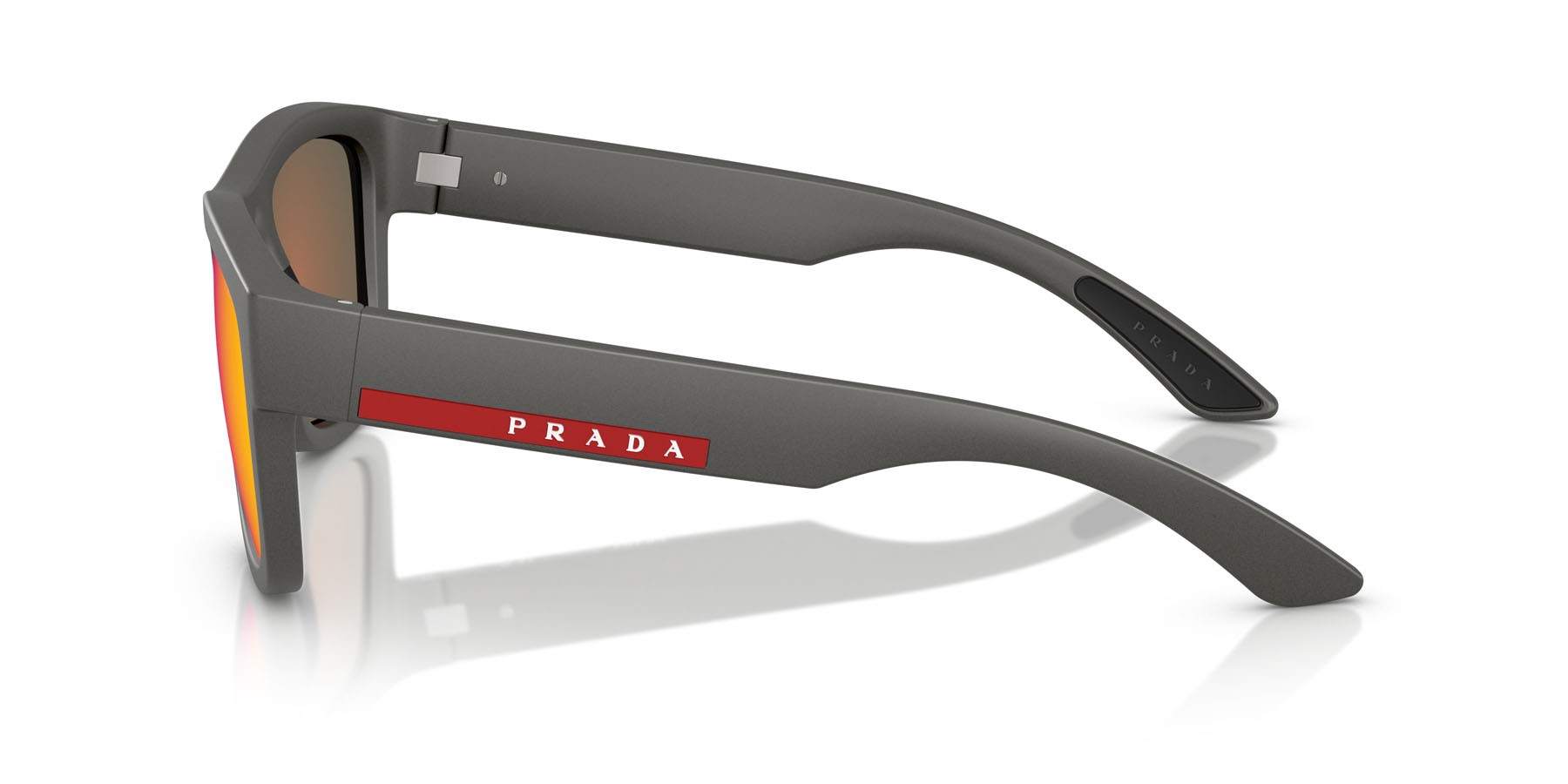 Occhiali da sole Prada Linea Rossa PS 01ZS (16X02U) colore argento/grigio forma quadrato lenti marrone specchiato arancione