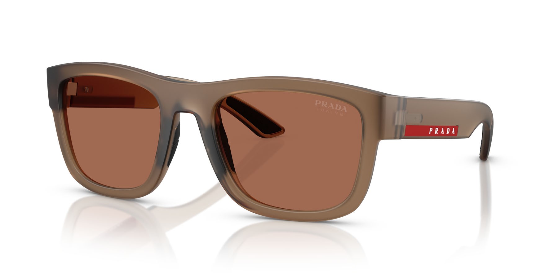 Occhiali da sole Prada Linea Rossa PS 01ZS (29F50A) colore marrone trasparente forma quadrato lenti marrone tuning