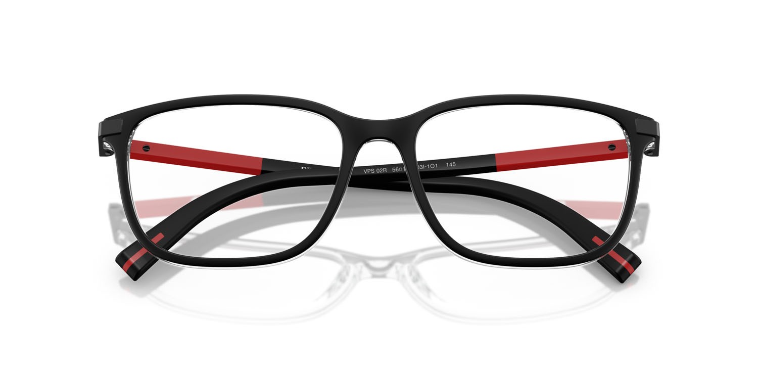 Occhiali da vista Prada Linea Rossa PS 02RV (03I1O1) colore top nero opaco su crystal forma quadrato lenti lente demo