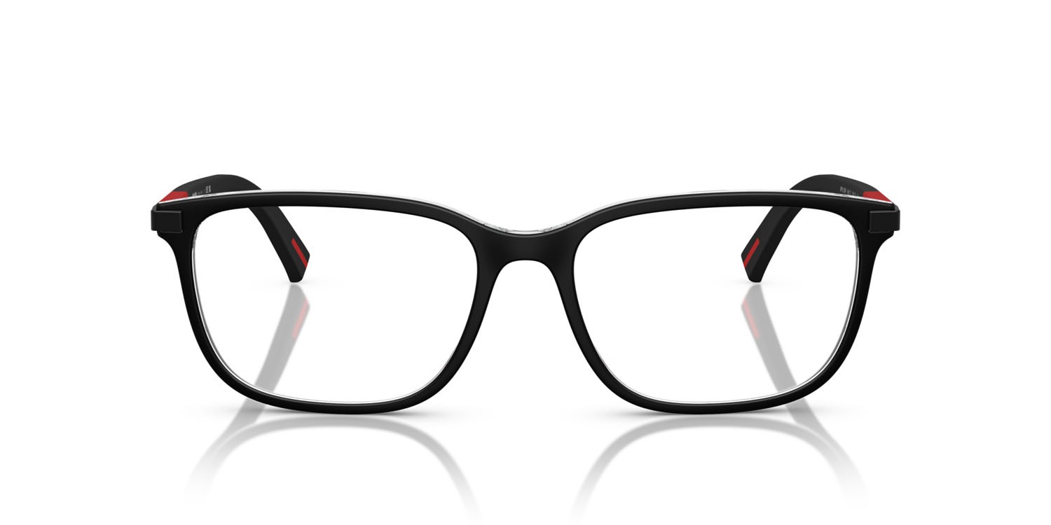 Occhiali da vista Prada Linea Rossa PS 02RV (03I1O1) colore top nero opaco su crystal forma quadrato lenti lente demo