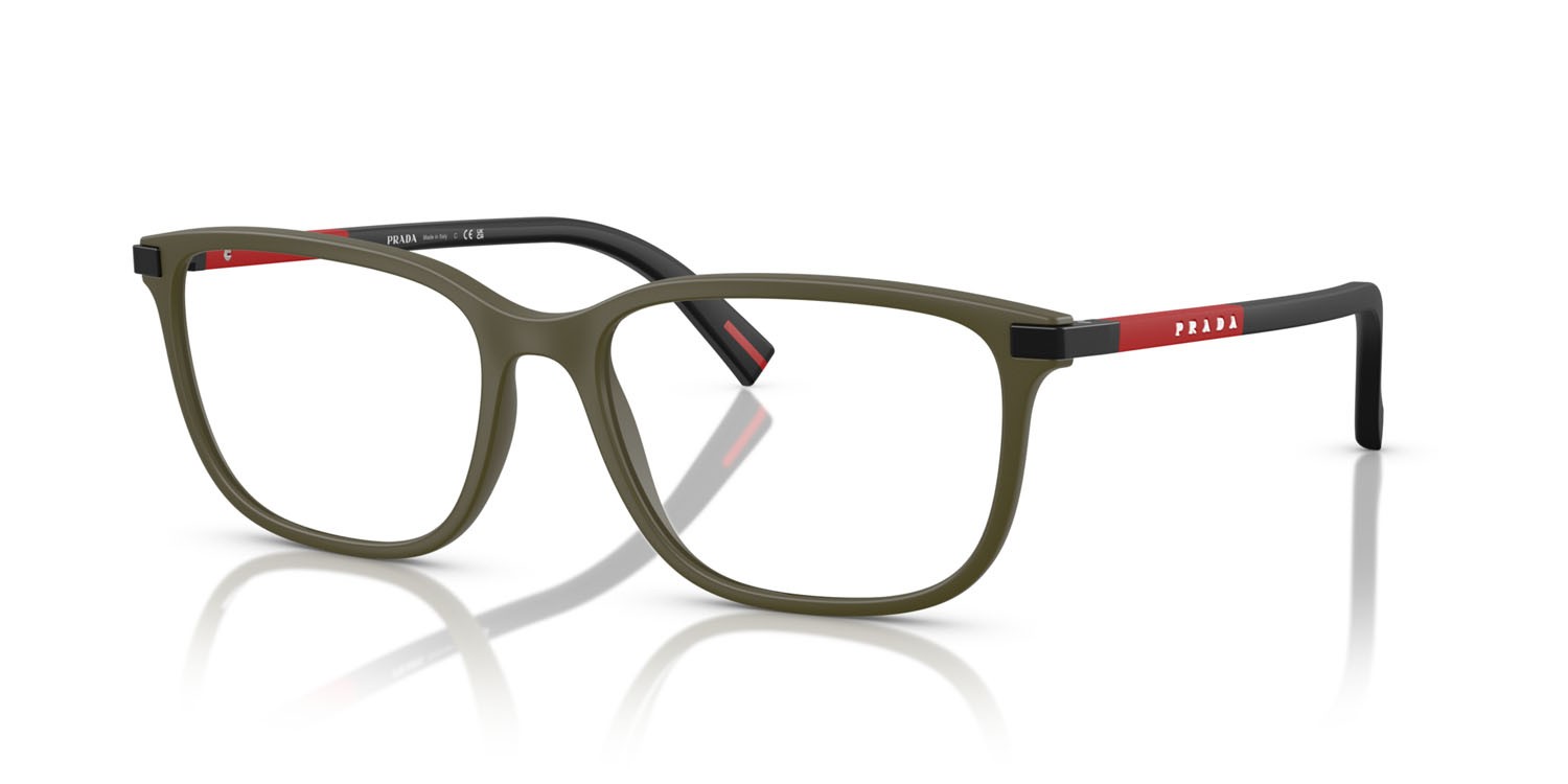Occhiali da vista Prada Linea Rossa PS 02RV (15X1O1) colore verde militare opaco forma quadrato lenti lente demo