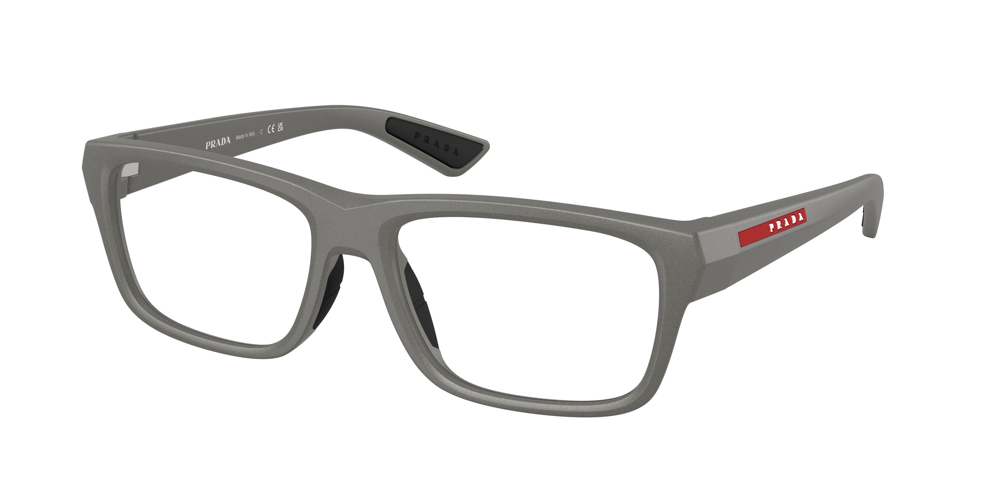 Occhiali da vista Prada Linea Rossa PS 02TV (16X1O1) colore grigio metallizzato forma quadrato lenti lente demo