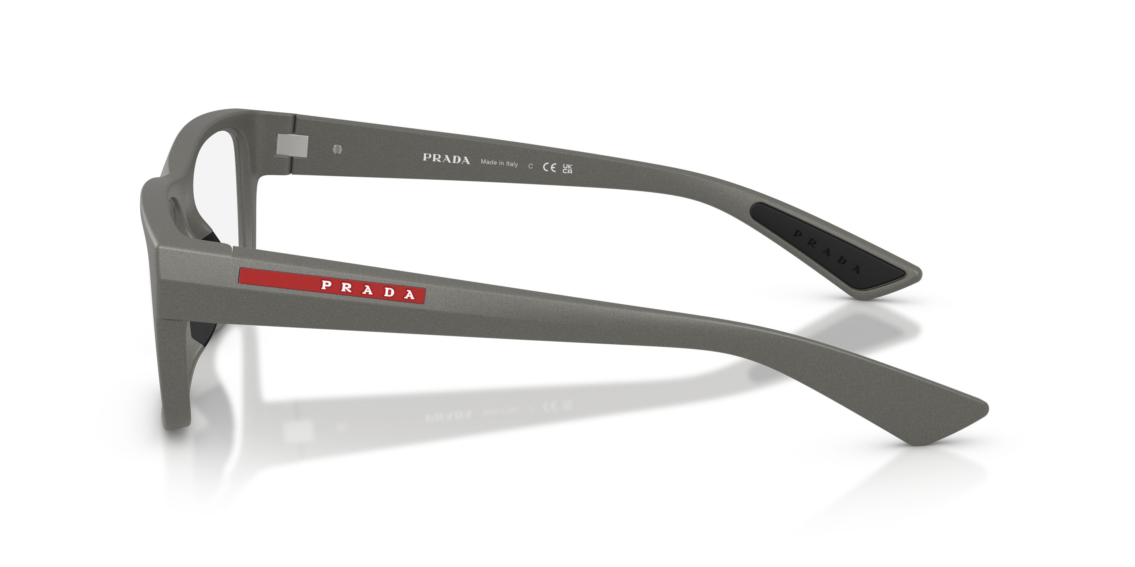 Occhiali da vista Prada Linea Rossa PS 02TV (16X1O1) colore grigio metallizzato forma quadrato lenti lente demo