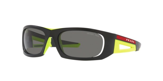Sonnenbrillen Prada Linea Rossa PS 02YS (17G02G) farbe nero opaco/giallo form unregelmäßig gläser polar grigio scuro