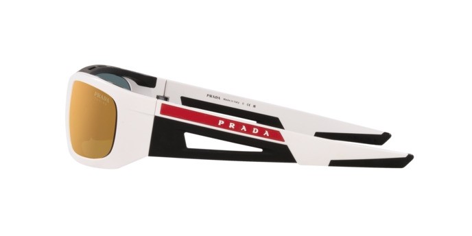 Occhiali da sole Prada Linea Rossa PS 02YS (AAI04U) colore bianco opaco/nero forma irregolare lenti orange multilayer tuning