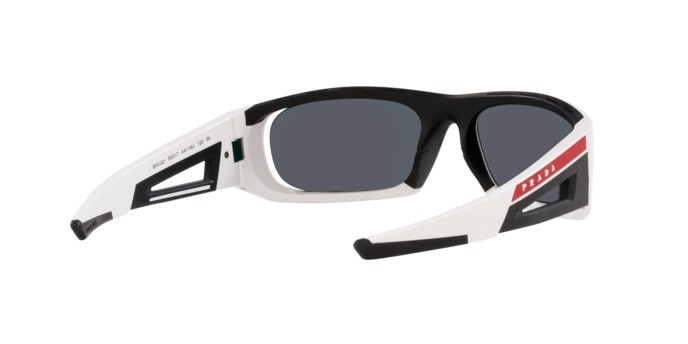 Occhiali da sole Prada Linea Rossa PS 02YS (AAI04U) colore bianco opaco/nero forma irregolare lenti orange multilayer tuning