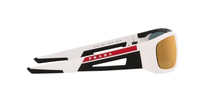 Occhiali da sole Prada Linea Rossa PS 02YS (AAI04U) colore bianco opaco/nero forma irregolare lenti orange multilayer tuning