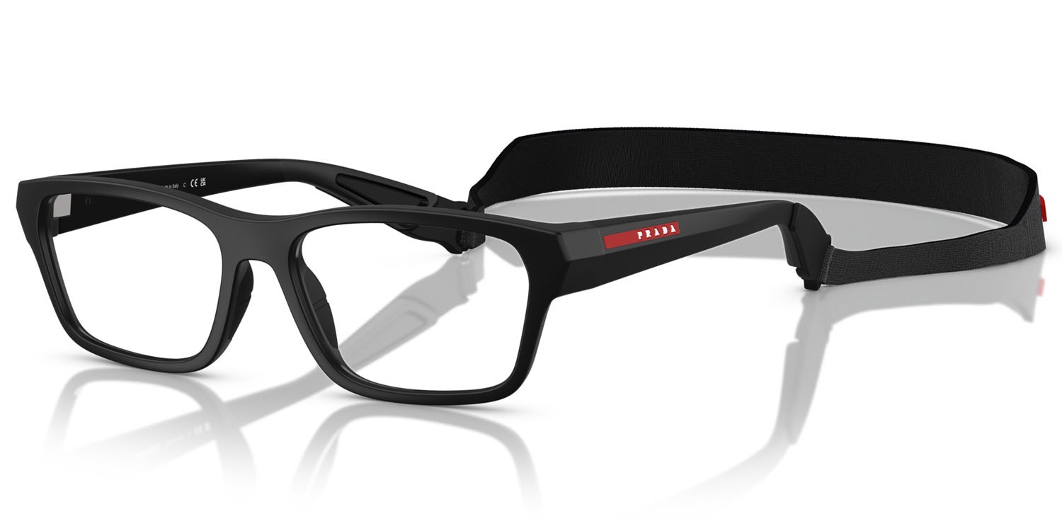 Occhiali da vista Prada Linea Rossa PS 03RV (1BO1O1) colore nero opaco forma quadrato lenti lente demo