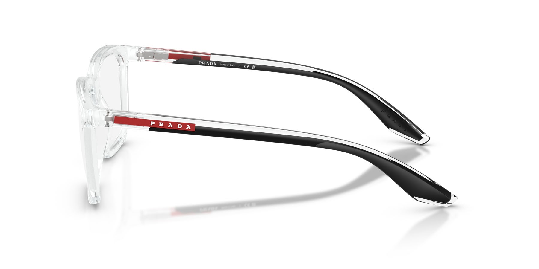 Occhiali da vista Prada Linea Rossa PS 03SV (2AZ1O1) colore cristallo forma rettangolare lenti lente demo