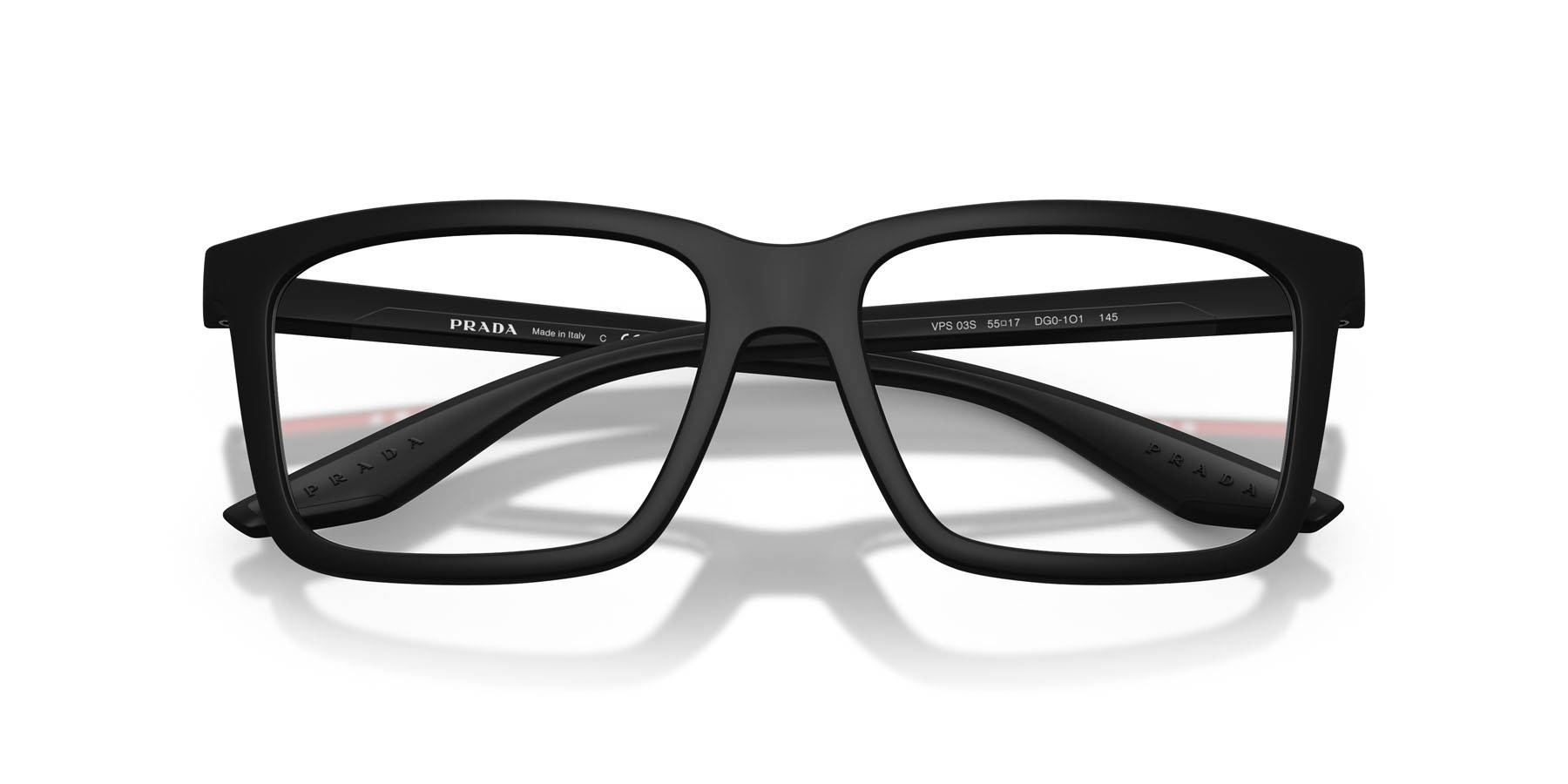 Occhiali da vista Prada Linea Rossa PS 03SV (DG01O1) colore nero gommato forma rettangolare lenti lente demo