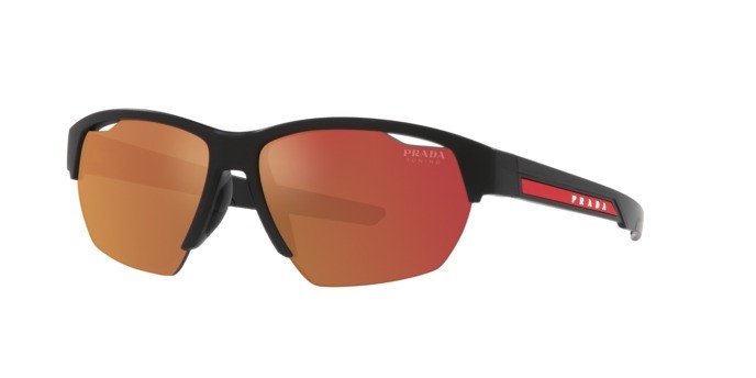 Sonnenbrillen Prada Linea Rossa PS 03YS (1BO04U) farbe nero opaco form unregelmäßig gläser orange multilayer tuning