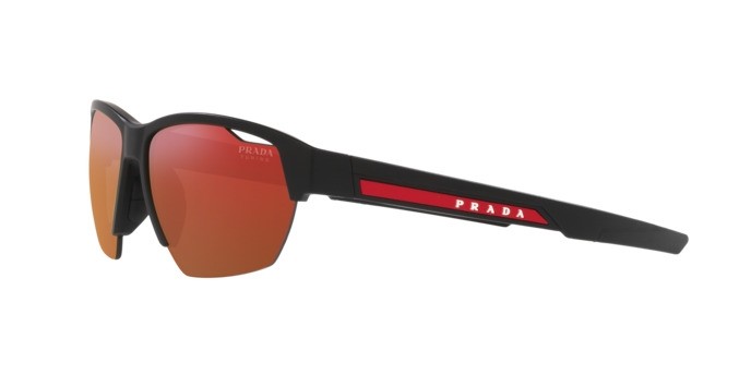 Sonnenbrillen Prada Linea Rossa PS 03YS (1BO04U) farbe nero opaco form unregelmäßig gläser orange multilayer tuning