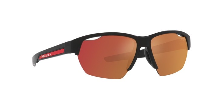 Sonnenbrillen Prada Linea Rossa PS 03YS (1BO04U) farbe nero opaco form unregelmäßig gläser orange multilayer tuning