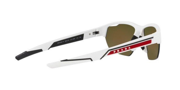 Sonnenbrillen Prada Linea Rossa PS 03YS (AAI08R) farbe bianco opaco form unregelmäßig gläser verde chiaro specchiato blu