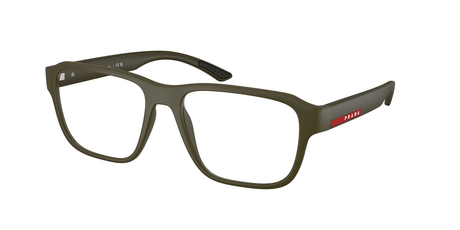 Occhiali da vista Prada Linea Rossa PS 05RV (15X1O1) colore verde opaco forma irregolare lenti lente demo