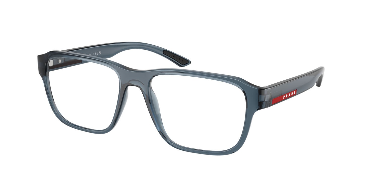 Occhiali da vista Prada Linea Rossa PS 05RV (CZH1O1) colore azzurro trasparente forma irregolare lenti lente demo
