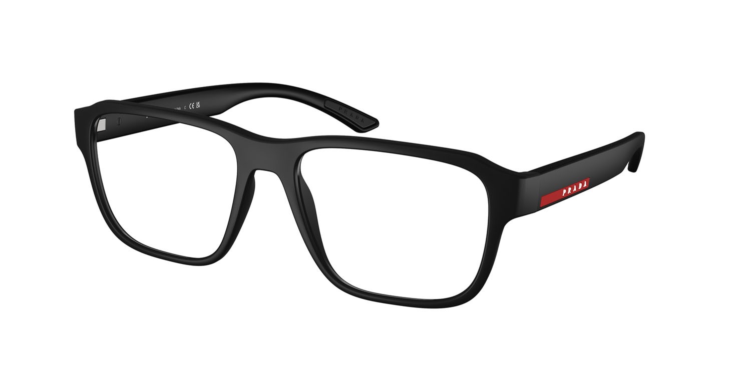 Occhiali da vista Prada Linea Rossa PS 05RV (DG01O1) colore gomma nera forma irregolare lenti lente demo