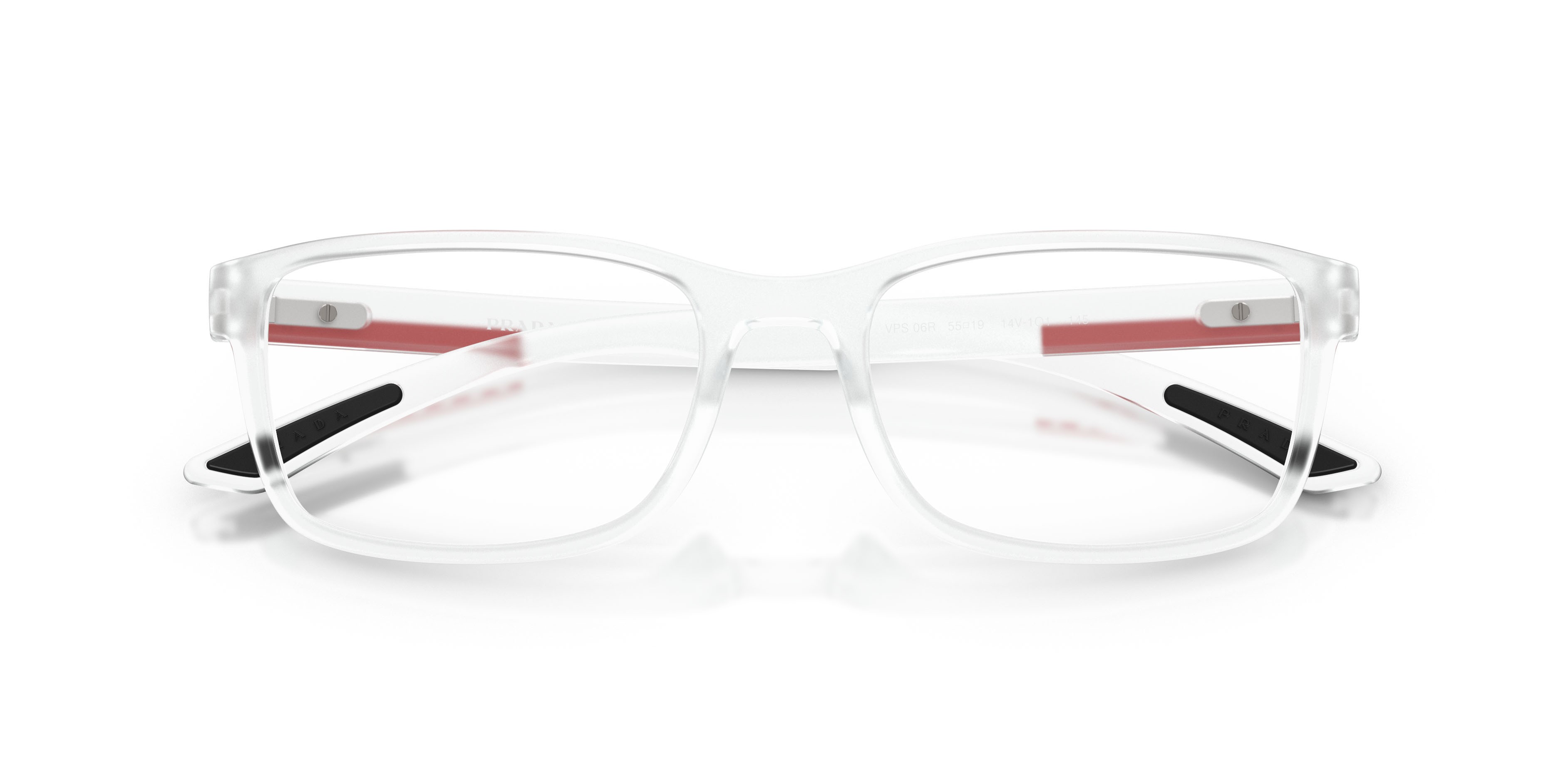 Occhiali da vista Prada Linea Rossa PS 06RV (14V1O1) colore cristallo opaco forma quadrato lenti lente demo
