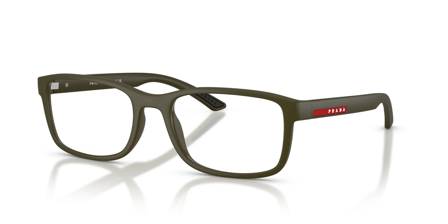 Occhiali da vista Prada Linea Rossa PS 06RV (15X1O1) colore verde opaco forma quadrato lenti lente demo
