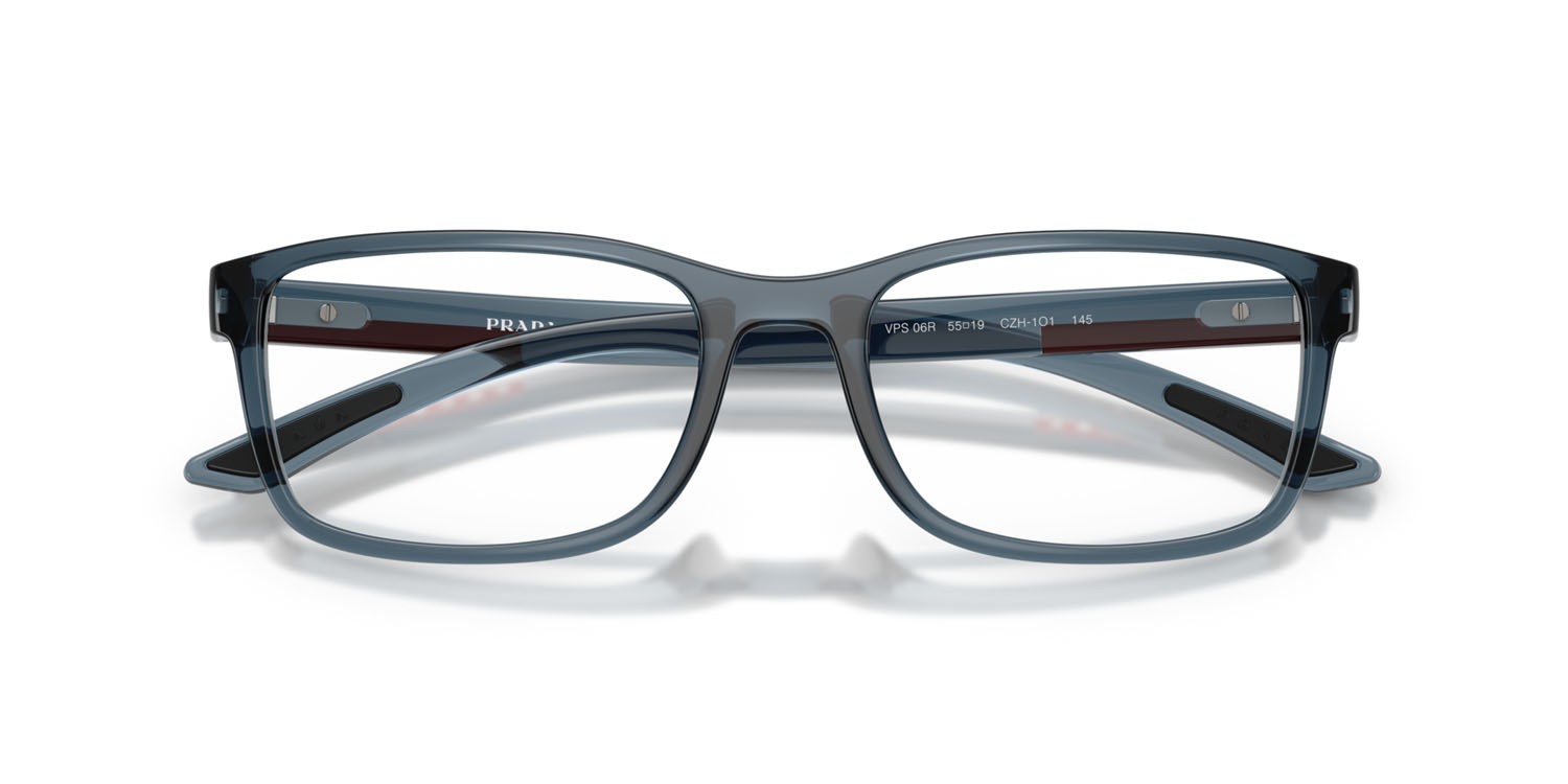 Occhiali da vista Prada Linea Rossa PS 06RV (CZH1O1) colore azzurro trasparente forma quadrato lenti lente demo