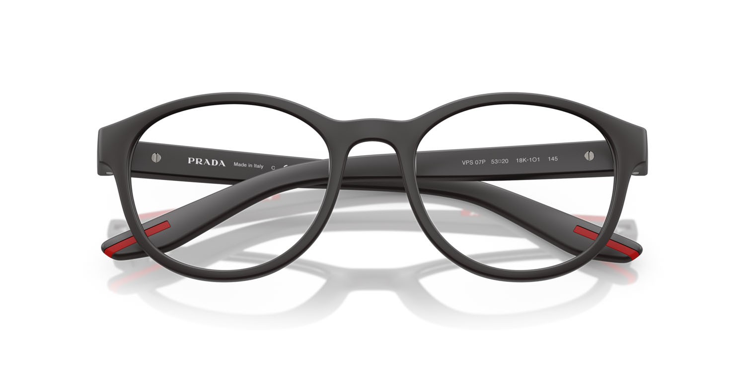 Eyeglasses Prada Linea Rossa PS 07PV (18K1O1) color grigio opaco shape pantos lenses lente demo