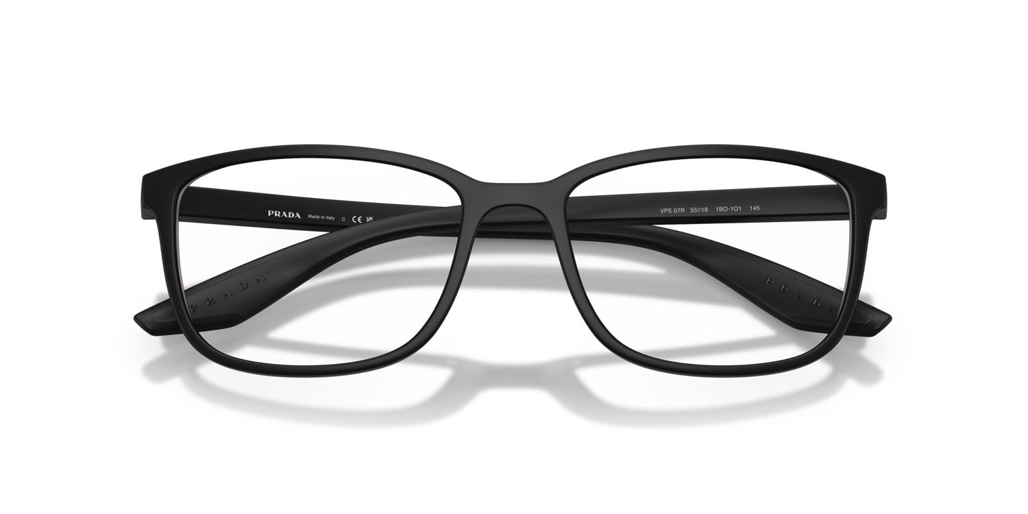 Occhiali da vista Prada Linea Rossa PS 07RV (1BO1O1) colore nero opaco forma quadrato lenti lente demo