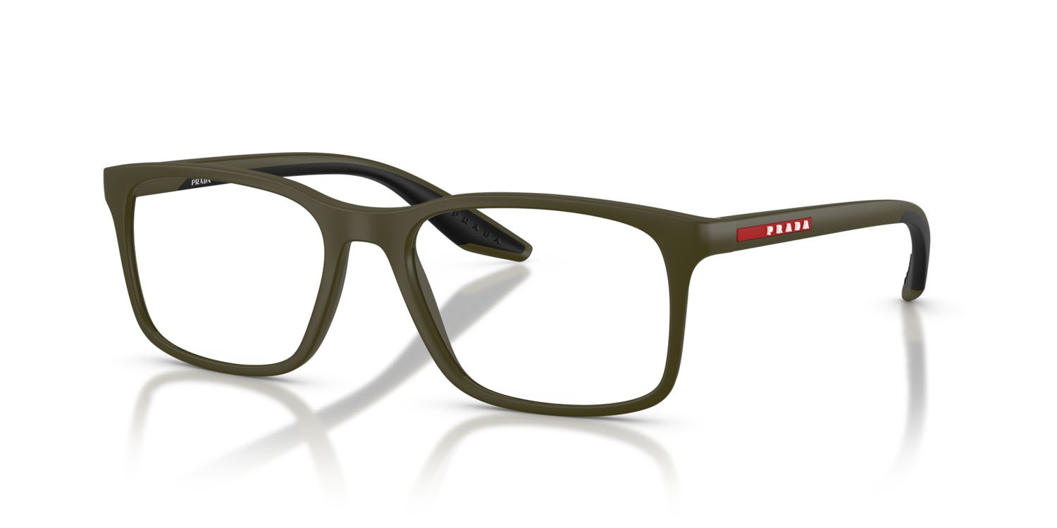 Occhiali da vista Prada Linea Rossa PS 08RV (15X1O1) colore verde opaco forma quadrato lenti lente demo