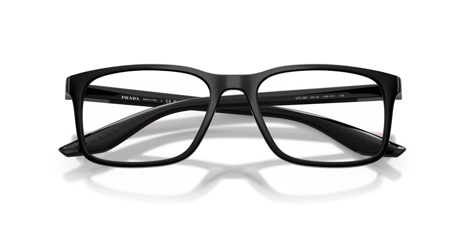 Occhiali da vista Prada Linea Rossa PS 08RV (1AB1O1) colore nero forma quadrato lenti lente demo