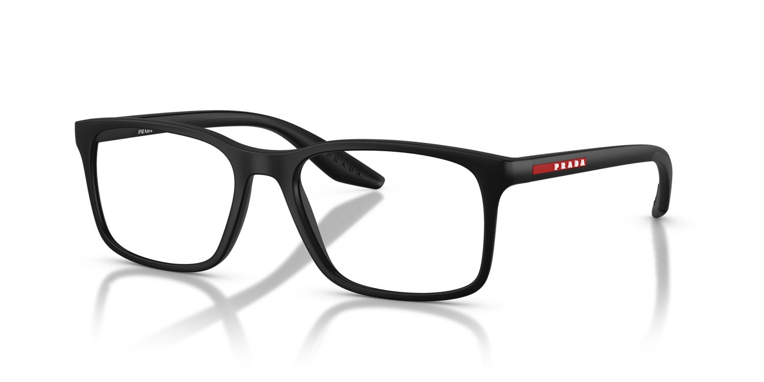 Occhiali da vista Prada Linea Rossa PS 08RV (1BO1O1) colore nero opaco forma quadrato lenti lente demo