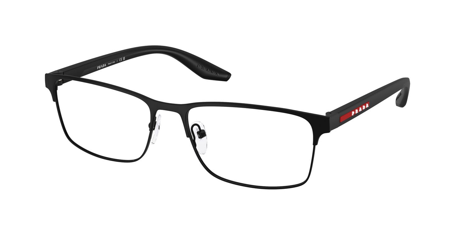 Occhiali da vista Prada Linea Rossa PS 50PV (1BO1O1) colore nero opaco forma rettangolare lenti lente demo