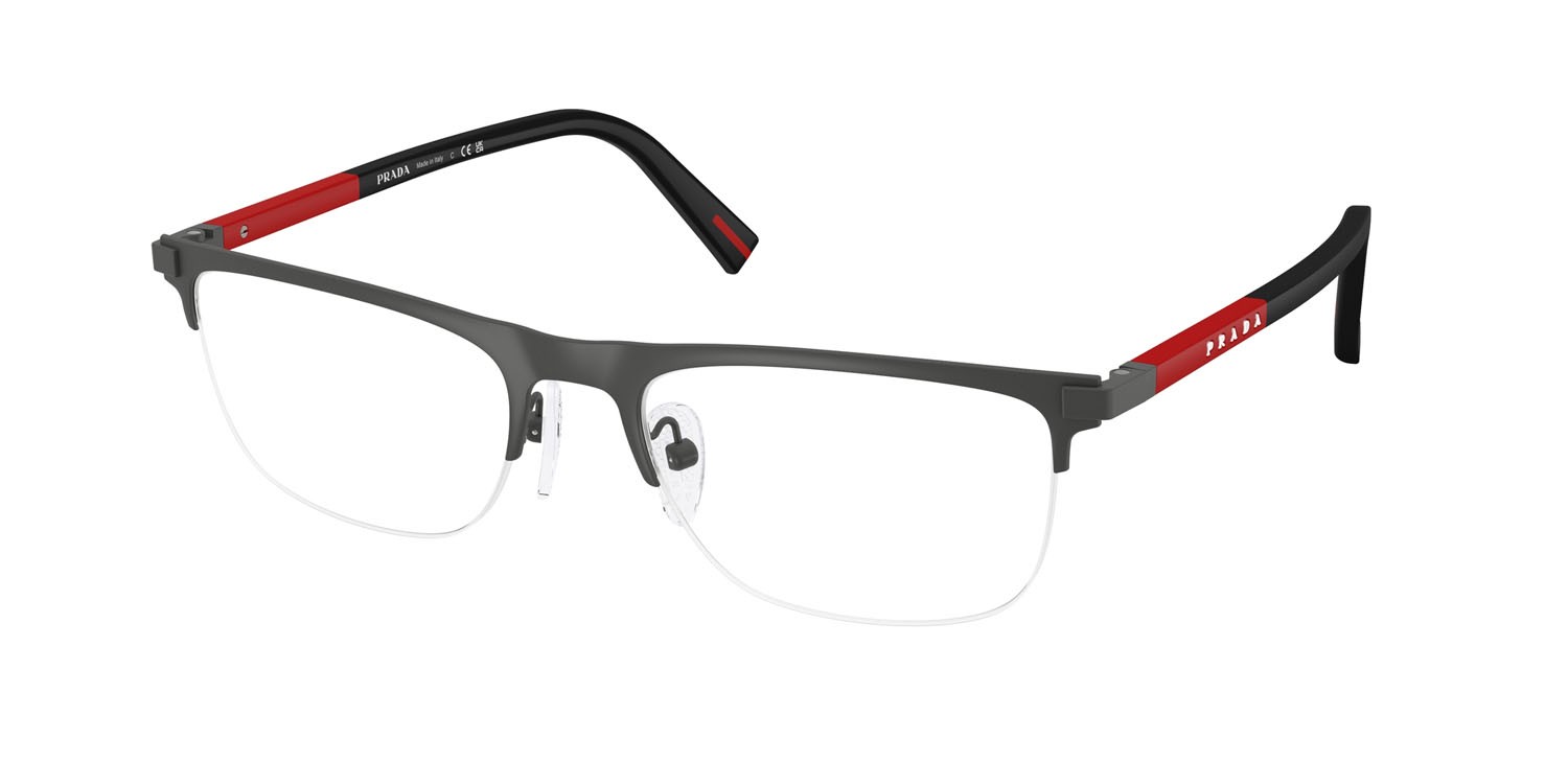 Occhiali da vista Prada Linea Rossa PS 50RV (06P1O1) colore gomma grigia forma quadrato lenti lente demo