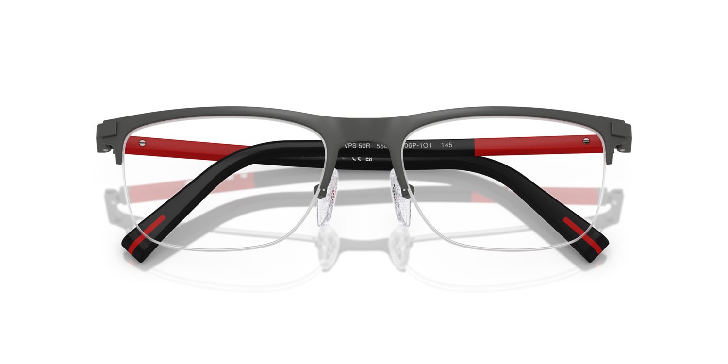 Occhiali da vista Prada Linea Rossa PS 50RV (06P1O1) colore gomma grigia forma quadrato lenti lente demo