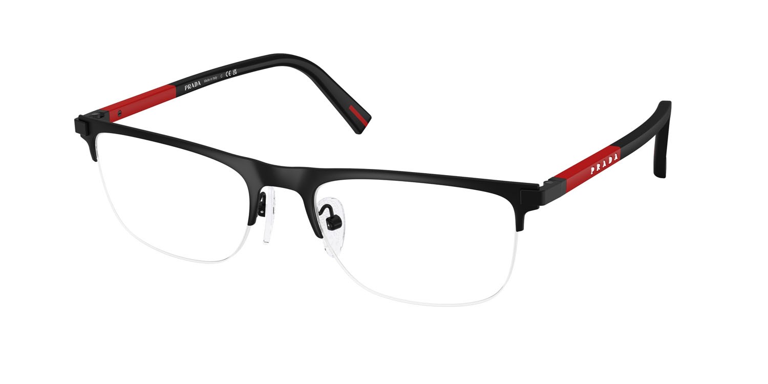 Occhiali da vista Prada Linea Rossa PS 50RV (1BO1O1) colore nero opaco forma quadrato lenti lente demo