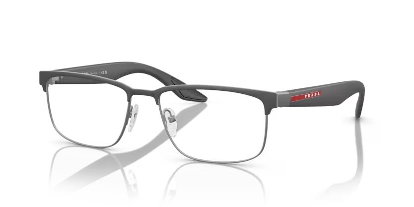 Eyeglasses Prada Linea Rossa PS 51PV (06P1O1) color gomma grigia shape rectangle lenses lente demo