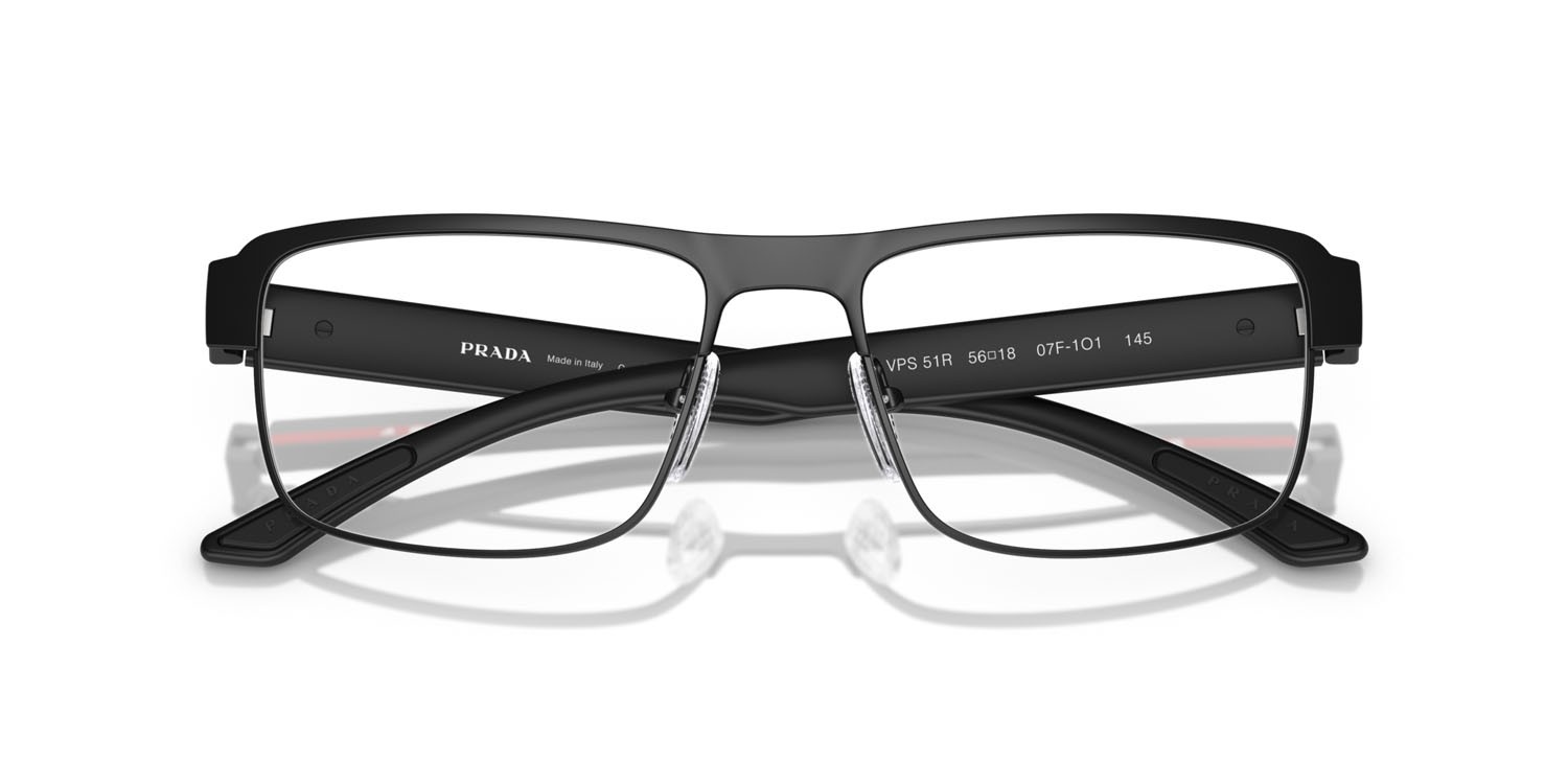 Occhiali da vista Prada Linea Rossa PS 51RV (07F1O1) colore nero opaco forma rettangolare lenti lente demo