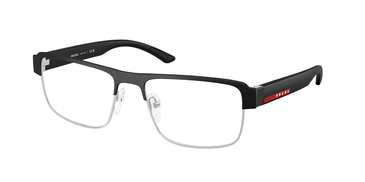 Occhiali da vista Prada Linea Rossa PS 51RV (1BO1O1) colore nero opaco/argento forma rettangolare lenti lente demo