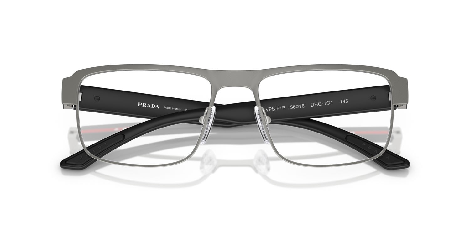 Eyeglasses Prada Linea Rossa PS 51RV (DHG1O1) color grigio piombo opaco spazzolato shape rectangle lenses lente demo
