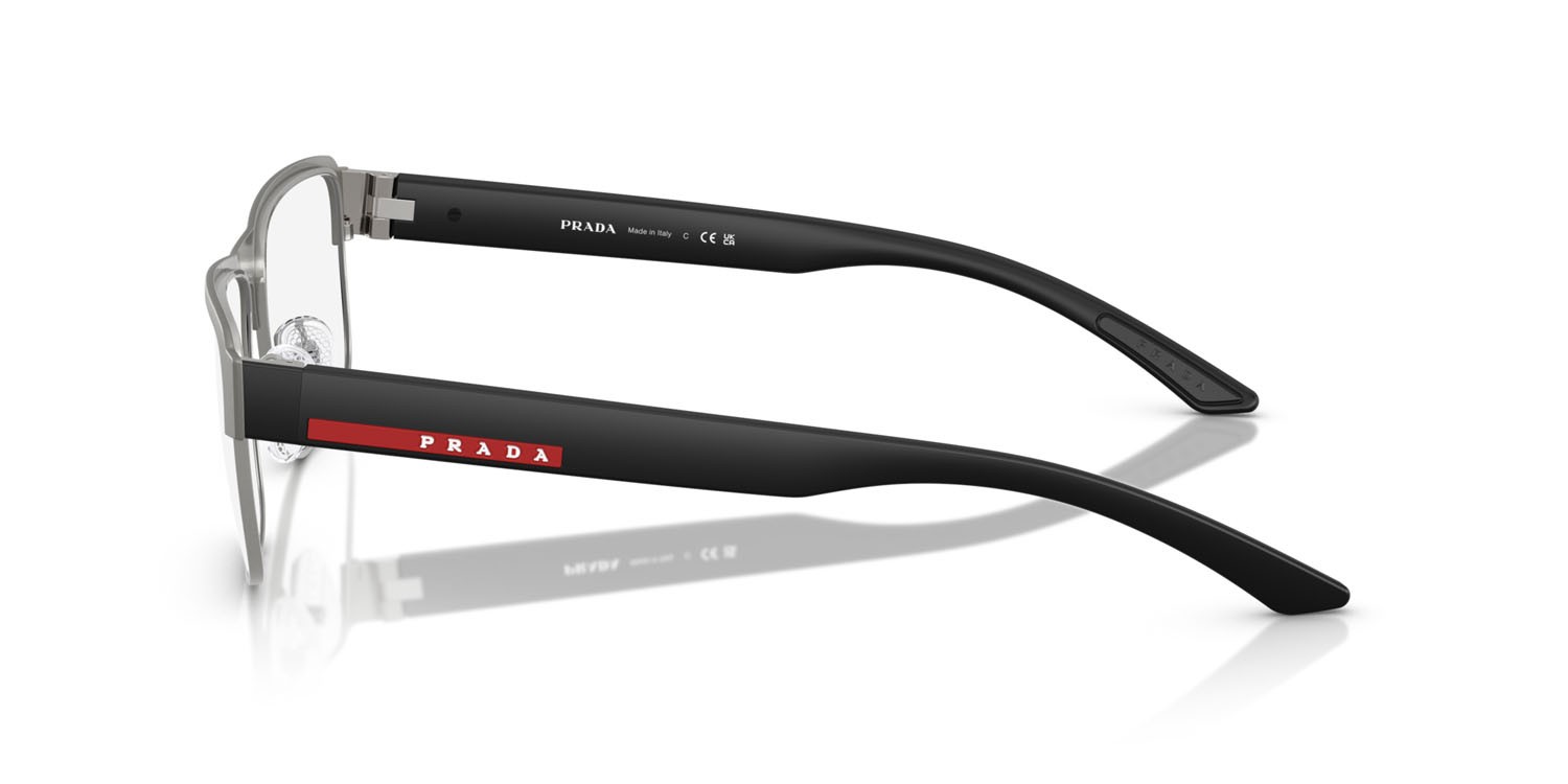 Eyeglasses Prada Linea Rossa PS 51RV (DHG1O1) color grigio piombo opaco spazzolato shape rectangle lenses lente demo