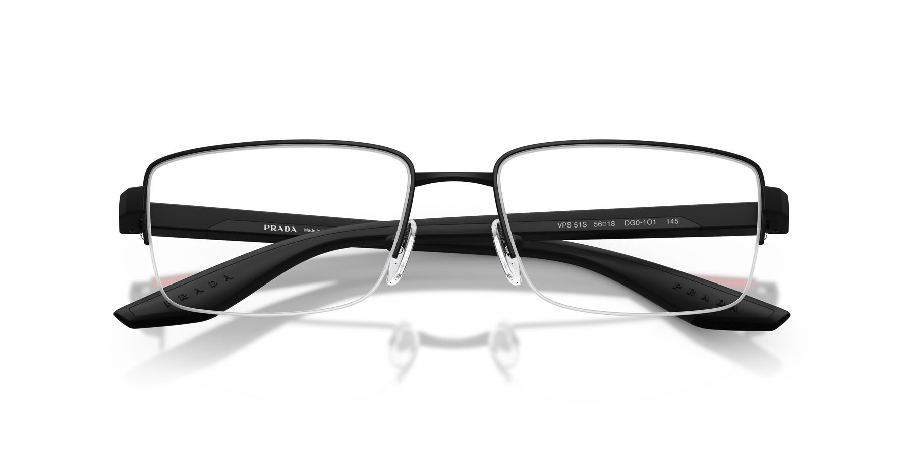 Occhiali da vista Prada Linea Rossa PS 51SV (DG01O1) colore nero gommato forma quadrato lenti lente demo