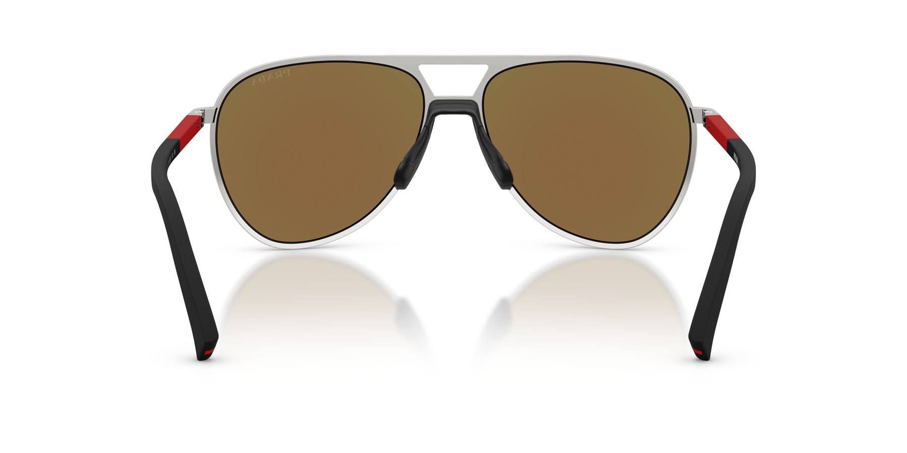 Occhiali da sole Prada Linea Rossa PS 53ZS (1BC08R) colore argento forma aviator lenti verde chiaro specchiato blu