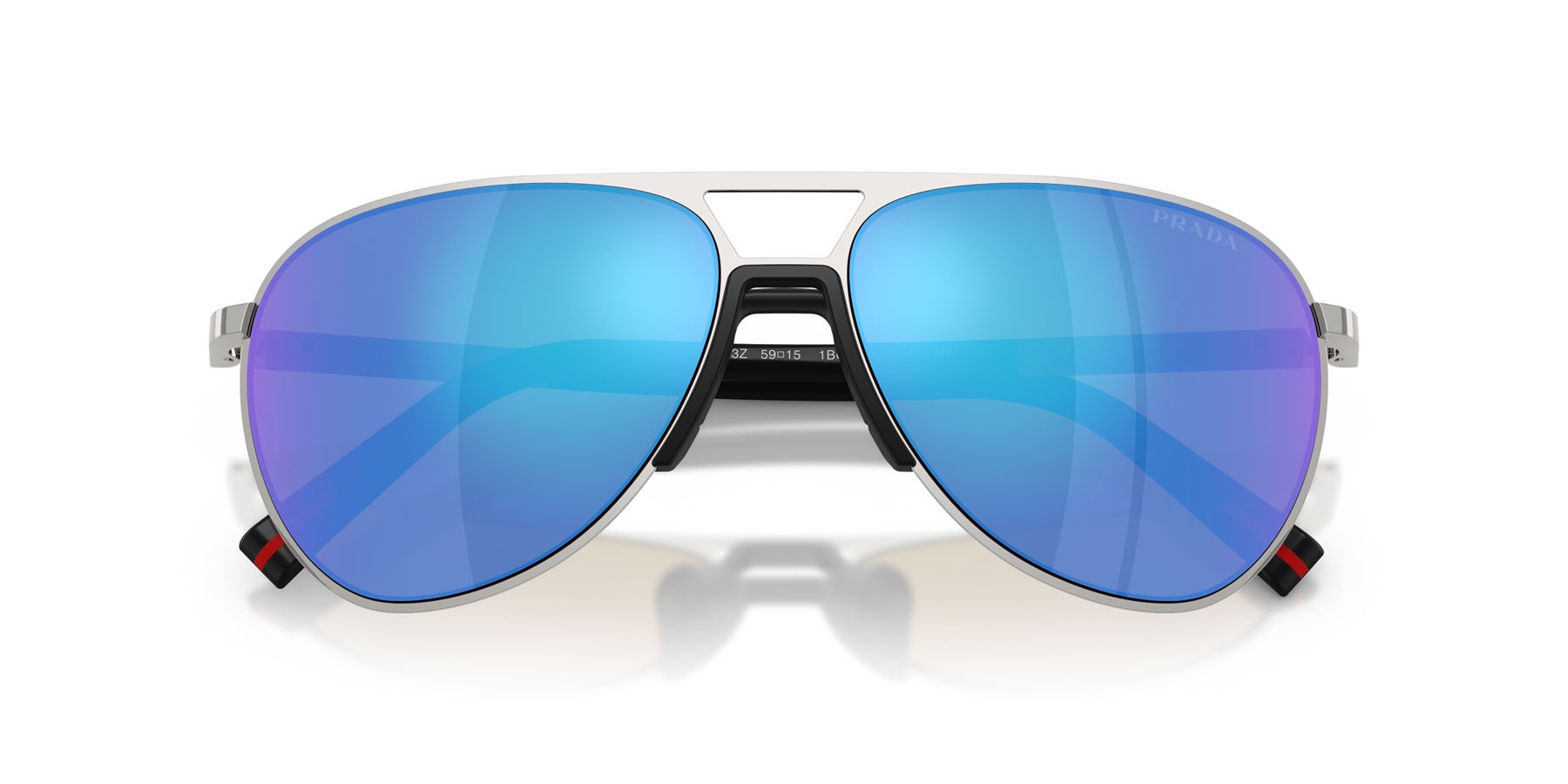 Occhiali da sole Prada Linea Rossa PS 53ZS (1BC08R) colore argento forma aviator lenti verde chiaro specchiato blu