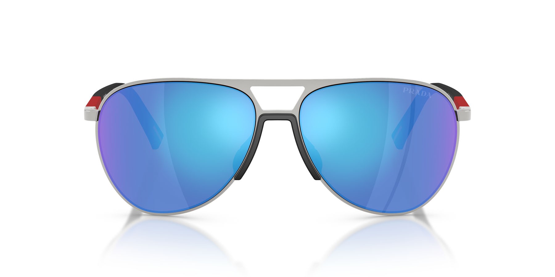 Occhiali da sole Prada Linea Rossa PS 53ZS (1BC08R) colore argento forma aviator lenti verde chiaro specchiato blu