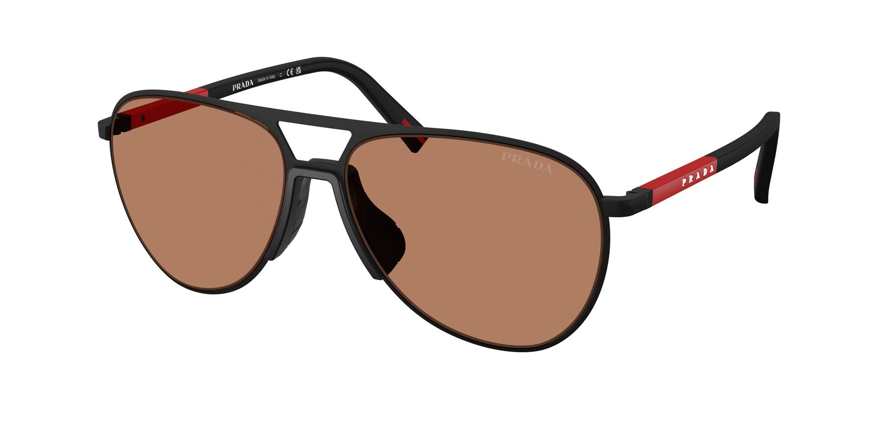 Occhiali da sole Prada Linea Rossa PS 53ZS (DG020D) colore nero gommato forma aviator lenti marrone