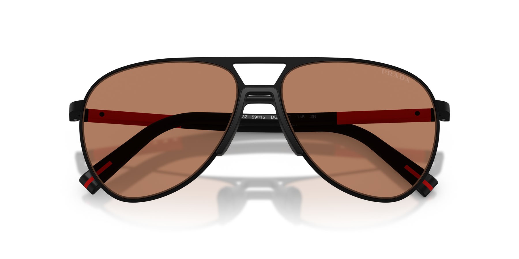 Occhiali da sole Prada Linea Rossa PS 53ZS (DG020D) colore nero gommato forma aviator lenti marrone