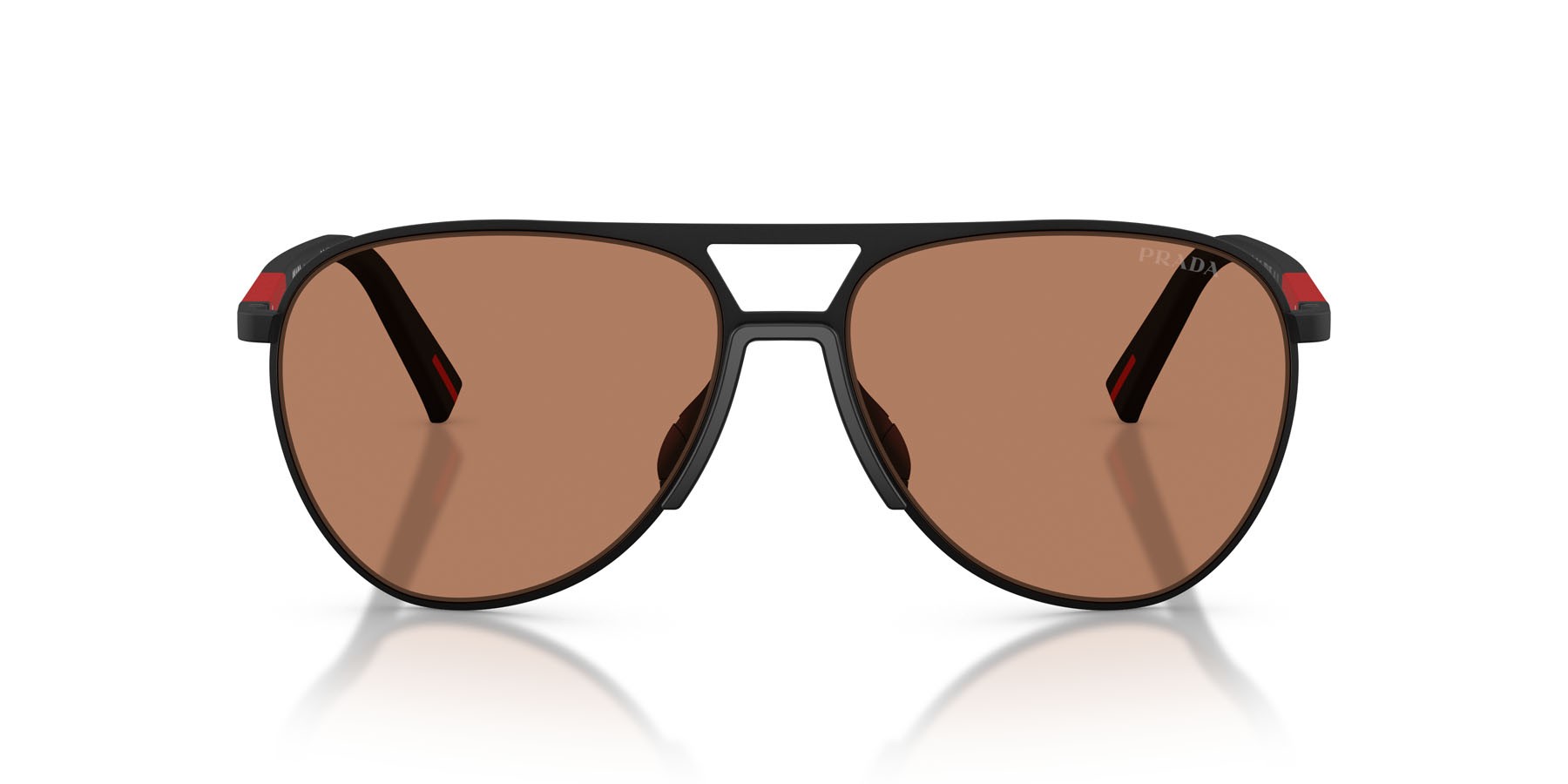 Occhiali da sole Prada Linea Rossa PS 53ZS (DG020D) colore nero gommato forma aviator lenti marrone