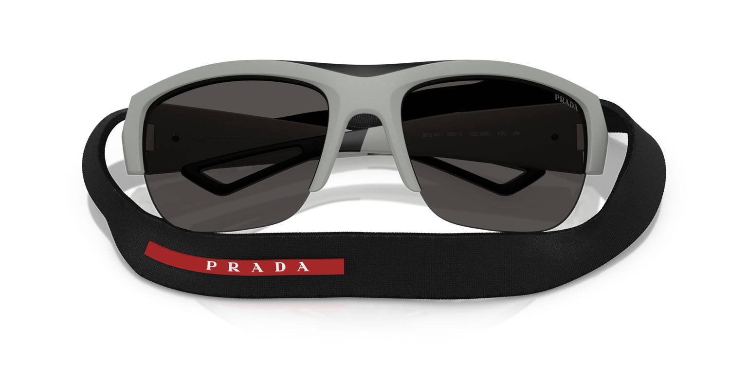 Occhiali da sole Prada Linea Rossa PS A01S (13Z5S0) colore grigio ferro opaco forma quadrato lenti grigio scuro