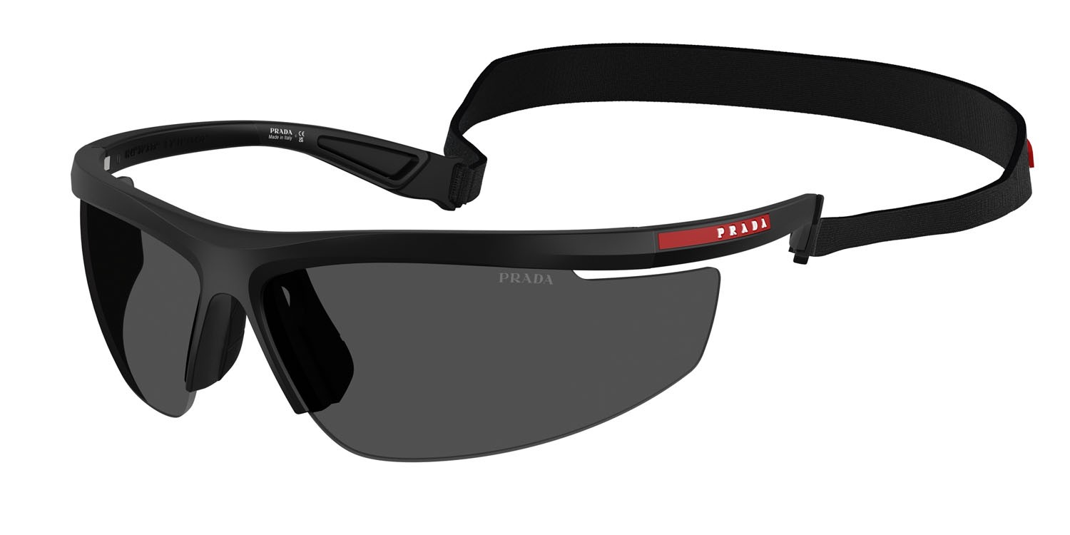 Occhiali da sole Prada Linea Rossa PS A02S (1BO5S0) colore nero opaco forma quadrato lenti grigio ardesia